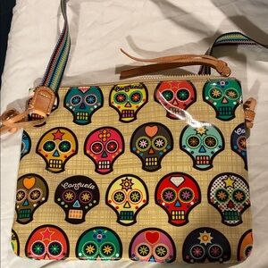 Consuela Yellow Sugar Skull Crossbody with Multicolor Strap